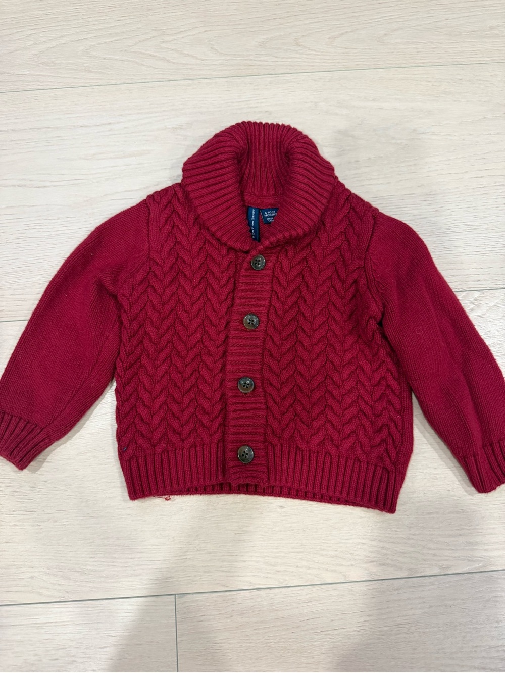 Janie and Jack Deep Red Cable Knit Shawl Collar Cardigan | 6-12 months
